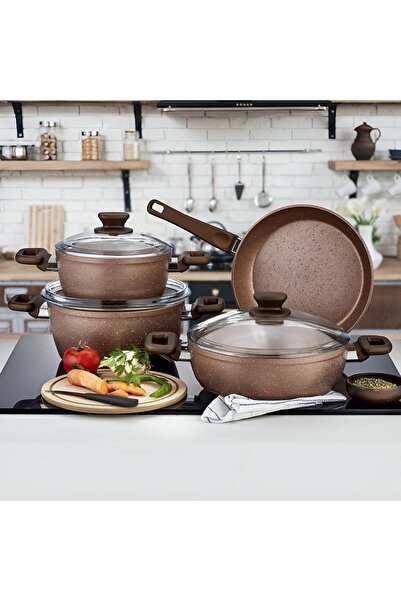 Güral Porselen 7 Parça Tencere Takımı Granit Gold Tencere Seti