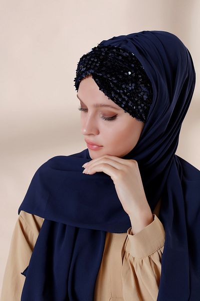 Differenza Σάλι κρεπ με παγιέτες Knot Luxury - Navy Blue