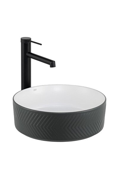 LENA E-W5002GB Tezgah Üstü Lavabo Mat Gri & Parlak Beyaz
