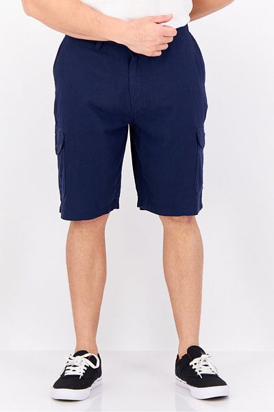 Threadbare Men Regular Fit Plain Cargo Shorts, Navy