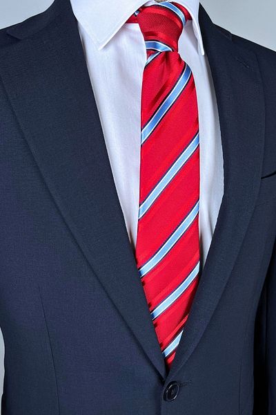 1001 Kravat Red Thick Striped 8 cm Wide Classic Tie