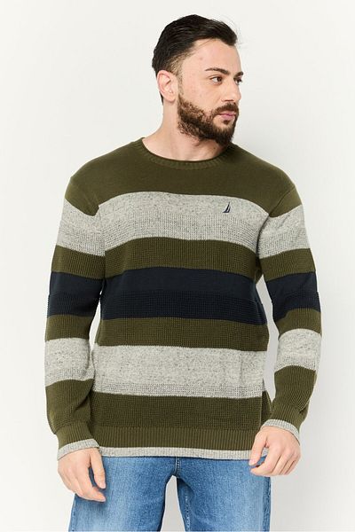 Nautica Men Crew Neck Colorblock Long Sleeve Sweater, Multicolor