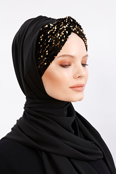 Differenza Knot Luxury Sequined Crepe Shawl - Black / Gold