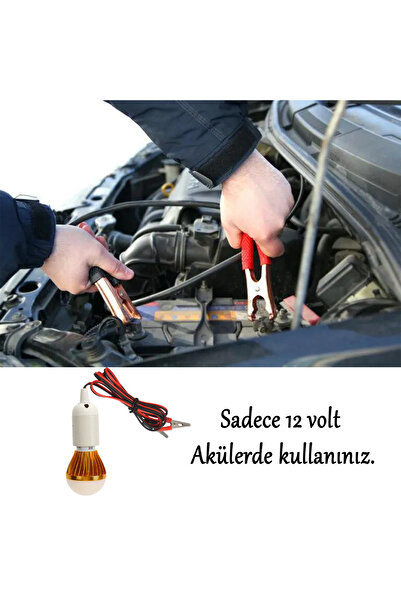 Badem10 Akü Pensli 4 Metre Kablolu 12 V Tasarruflu Seyyar Led Ampul 5W Lamba Anahtarlı Aydınlatma Beyaz Işık