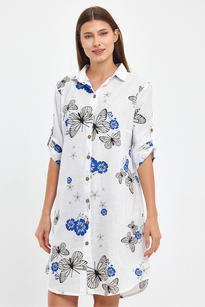 Heaven Ephesus Women's Butterfly Patterned Tunic - Slub - 1554