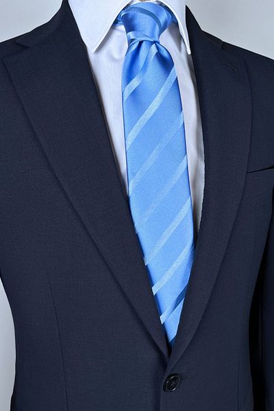 1001 Kravat Blue Striped 8 cm Wide Classic Satin Tie