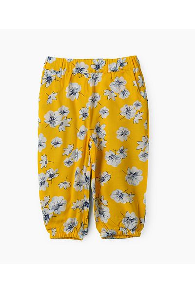 Basicxx Girls Yellow Floral Printed Viscose Pants
