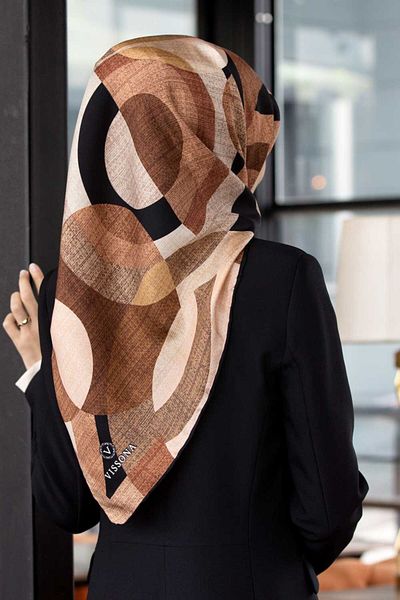 Vissona 100% Twill Silk Circle Pattern Mink Χρώμα 90x90 Κασκόλ Κασκόλ Σχήμα ραφής άκρων Ραμμένο στο χέρι
