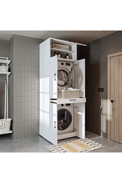 ROOMART Dora Banyo Dolabı Kapaklı Çamaşır Ve Kurutma Makinesi Dolabı 70x230 cm