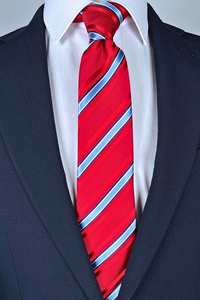 1001 Kravat Red Thick Striped 8 cm Wide Classic Tie