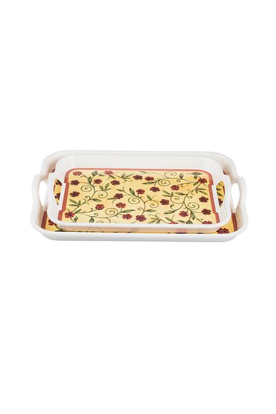 Dania White melamine tray set with bright embossed colors for all occasions, 2 sizes