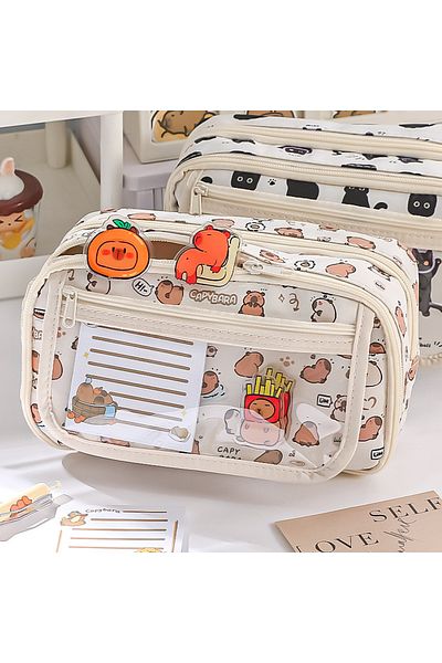 Choice White High Quality Kapibara Cartoon Pencil Case With Flip Top For Easy Access And Large Capacity For