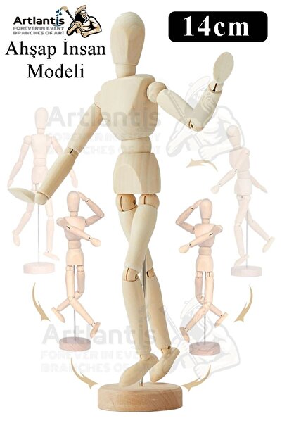 Artlantis Ahşap İnsan Modeli 14 cm 1 Paket İnsan Figürlü Ahşap Model Manken Resim Ressam Eğitimi Tahta Adam Ku