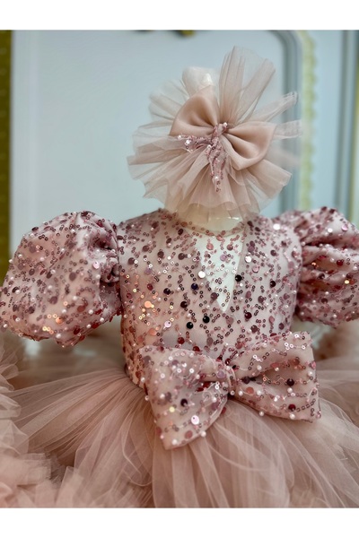 İlknur Karaca Design Pudra boncuklu eteği fırfırlı kız çocuk özel gün doğum g...