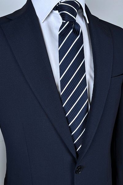 1001 Kravat Classic Navy Blue Tie with White Stripes 8 cm Wide