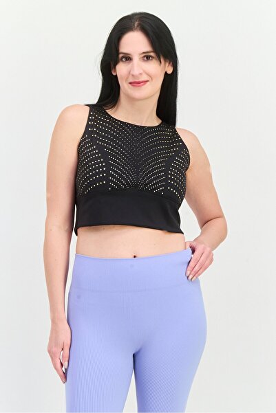 Puma Women Polka Dots Non Paddded Forever Luxe Sports Bra, Black/Gold