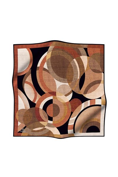 Vissona 100% Twill Silk Circle Pattern Tan Χρώμα 90x90 Κασκόλ Κασκόλ Σχήμα ραφής άκρων Ραμμένο στο χέρι