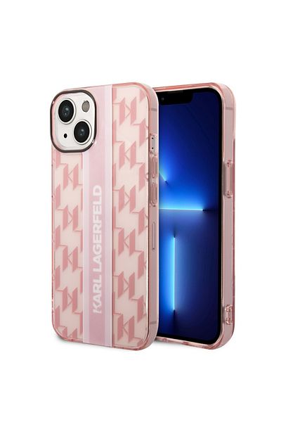 Karl Lagerfeld Carcasă pentru iPhone 14 Plus, carcasă rigidă cu monogramă, roz