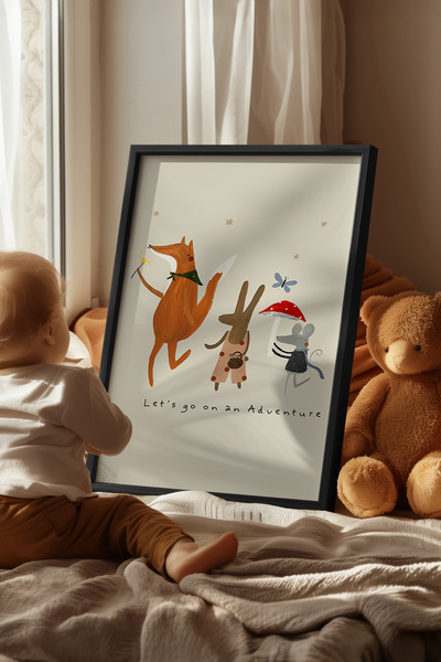 Basquiart Poster cu ramă neagră pentru camera copiilor, camera bebelușilor, t...