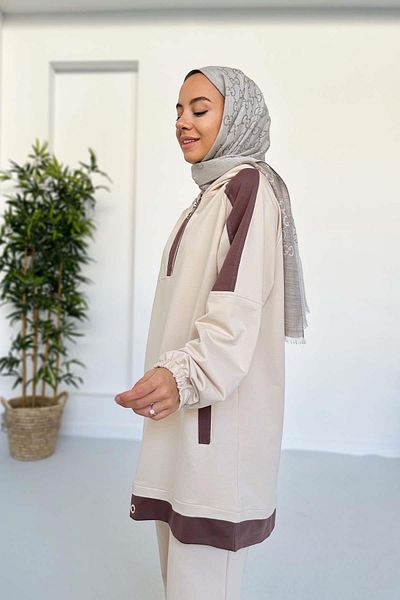 Ka Hijab Hood Detail Two Thread Set - Beige