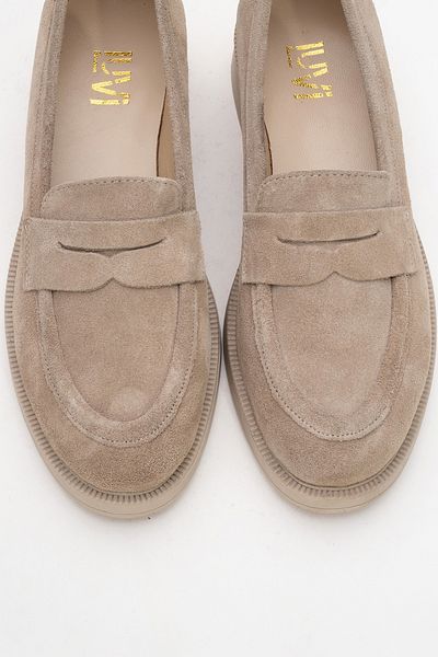 LuviShoes Γυναικεία Loafer Παπούτσια PLINE Beige Suede Γνήσιο Δέρμα
