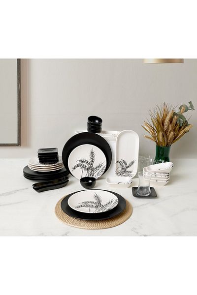 Keramika Team Breakfast Mat Black White Spike 39 Pieces for 6 People
