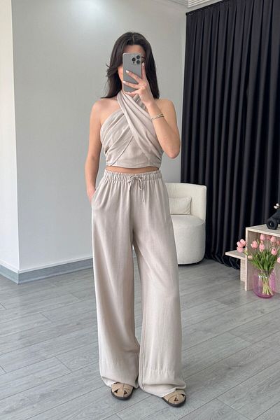 My Blog Beige Halterneck Bustier Trouser Suit - 30352