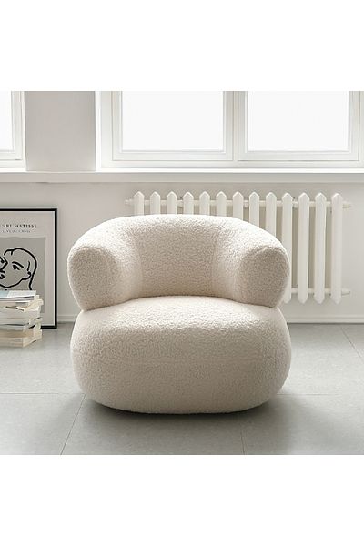 MAPLE HOME DECORATION Maple Home Lamb Wool Sofa Chair Modern Single Seat Comfy Arm Chair Bedroom Living Room Furniture