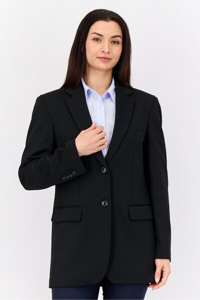 Esprit Women Regular Fit Textured Semi Formal Blazer, Black
