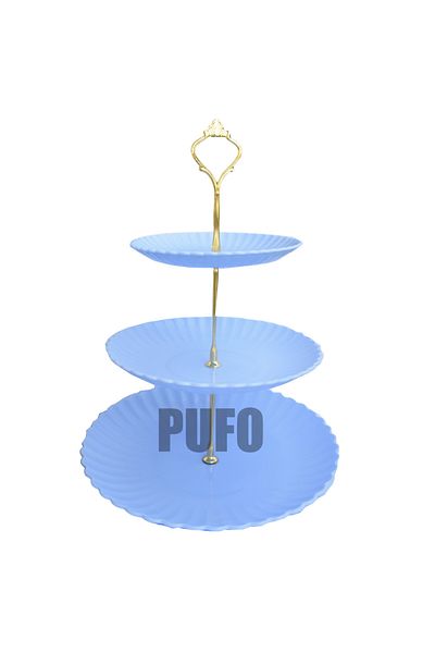 PUFO Bol cu ​​fructe cu 3 niveluri, pentru bomboane, prăjituri, fructe, aperitive, mâner metalic, albastru