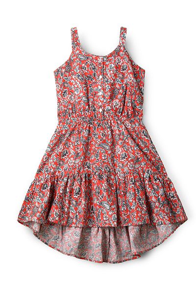 Basicxx Girls Red Floral High–Low Hem Button Dress
