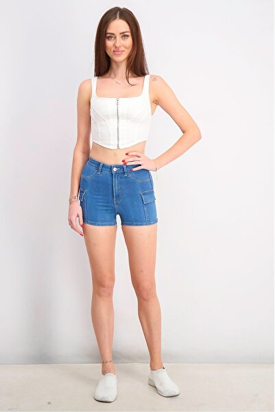 Sinsay Women Solid Basic Shorts, Blue