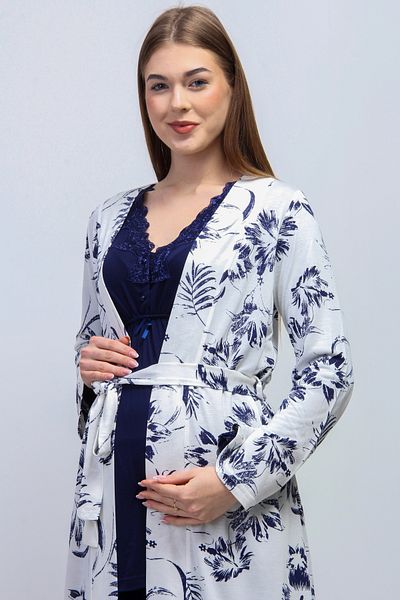 ByLohusa Effortt Navy Blue Maternity Pajama Set with Dressing Gown