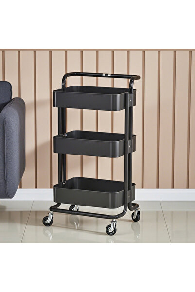 Viyogo Portable shelf with 3 storage levels, metal, 42 (L) x 37 (w) x 85 (H) cm, black