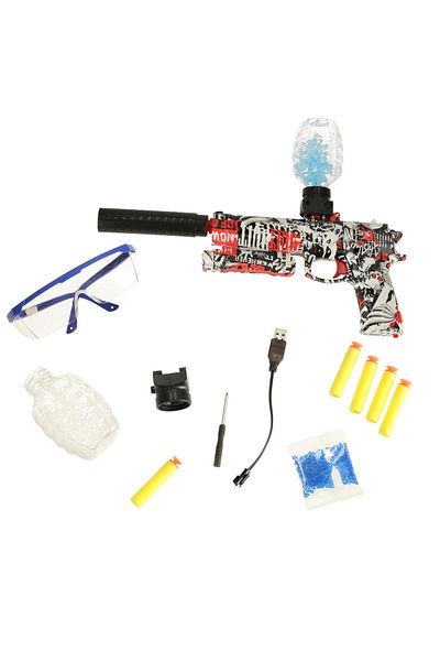 zola Toy gun with silencer, 550 gel balls 7-8 mm, foam, burst, USB, goggles, red/white