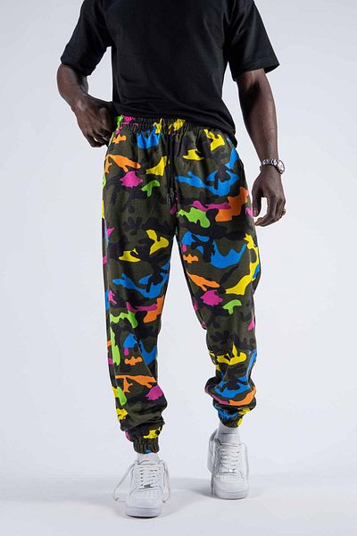 SUPERBLUE Men's Camouflage Patterned Loose Colorful Jogger Pants