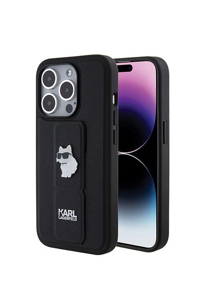 Karl Lagerfeld Case for IPhone 14 Pro, Karl Lagerfeld, Saffiano Gripstand, Black