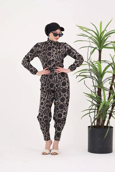 NS Tasarım Tesettür Mayo Dubai Pattern Jumpsuit Swimsuit