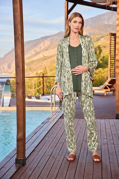 MONAMİSE Monamise Women Ethnic Patterned and Lace Maternity Maternity 3 Piece Pajamas Set 25118