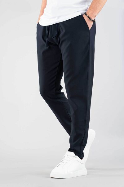 bombe Men's Jogger Pants Elastic Waist Drawstring Cotton Comfortable Boyfriend Pants Navy Blue