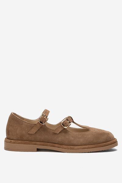 Dericlub Dericlub Women's Double Belt Casual Shoes Real Nubuck Leather Rc 40205 Tobacco