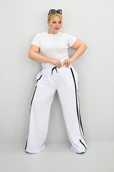 Koza Butik Women's Large Size Side Stripe Detailed Loose Wide Leg Sweatpants 6339-25