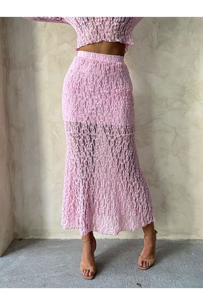 Miss Allos Women's High Waist Lace Detailed Midi Length Skirt