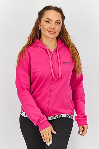 Moschino Women Long Sleeve Full Zip Brand Logo Sweatshirt, Pink
