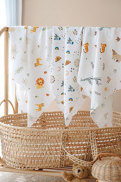 ESTİ Baby 3 Pieces 80X80 cm Muslin Baby Cover / Blanket / Swaddle / Shoulder Diaper Set