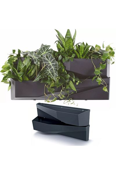 zola Set 2 jardiniere verticale cu irigare, tip cascada, plastic, 78x19x35 cm, gri antracit