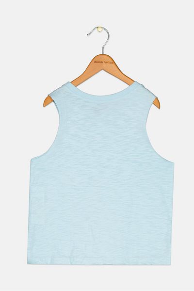 Roxy Kids Girl Round Neck Graphic Print Sleeveless Tank Top, Light Blue