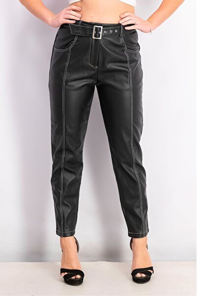 Don't Call Me Jennyfer Women High Rise Belted Leather Pants, Black