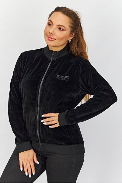 Moschino Women Embroidered Logo Full Zip Sweatshirt, Black