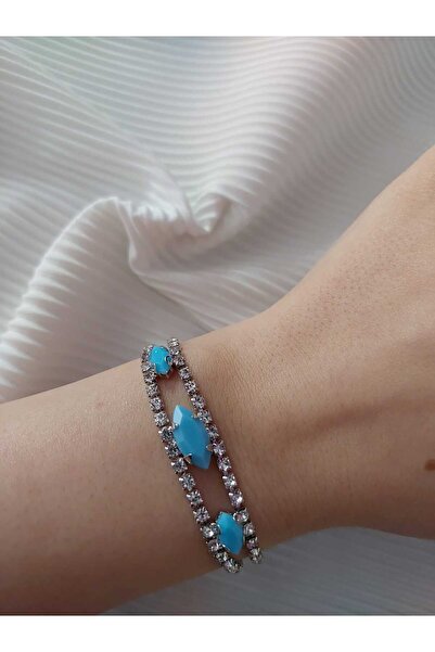 Avcıoğlu Aksesuar سوار نسائي من الأكريليك الملون وحجر الزركون مطلي بالفضة